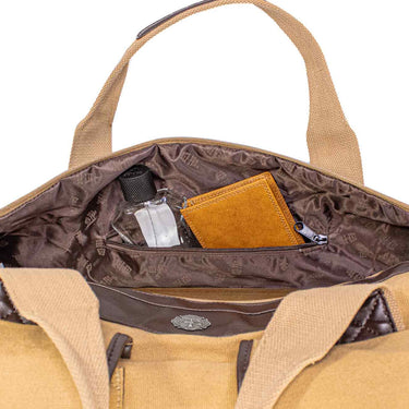 Maltese Cross Men’s Khaki Waxed Canvas Weekender Duffel Bag, Water-Resistant Overnight Travel Bag