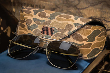 USA Flag Sunglass and Eyewear Case – Camo or Brown Pebble with Protective Snap Closure