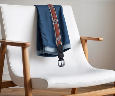 Auburn Tigers Preppy Pinstripe Ribbon Belt with Khaki Webbing and Brown Leather Tabs