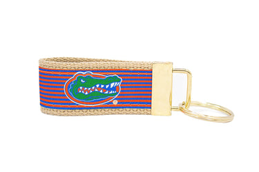 Florida Gators Preppy Pinstripe Ribbon Keychain with Khaki Webbing and Brass Hardware