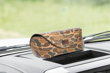 USA Flag Sunglass and Eyewear Case – Camo or Brown Pebble with Protective Snap Closure