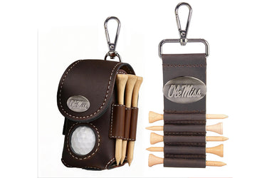 Ole Miss Rebels Leather Golf Ball and Tee Holder - Brown or Camo Golf Bag Clip