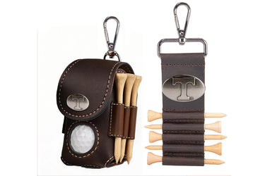 Tennessee Vols Leather Golf Ball and Tee Holder - Brown or Camo Golf Bag Clip