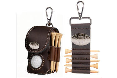 Texas Longhorns Leather Golf Ball and Tee Holder - Brown or Camo Golf Bag Clip