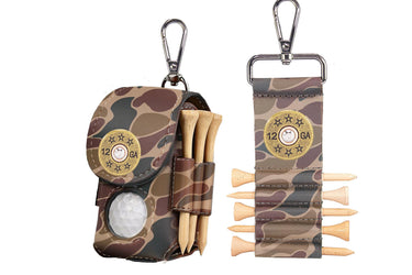 Shotshell Leather Golf Ball and Tee Holder - Brown or Camo Golf Bag Clip
