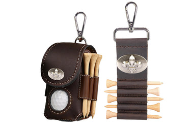 Fleur De Lis Leather Golf Ball and Tee Holder - Brown or Camo Golf Bag Clip