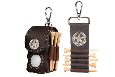 Texas Star Leather Golf Ball and Tee Holder - Brown or Camo Golf Bag Clip