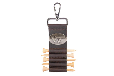 Virginia Tech Hokies Leather Golf Ball and Tee Holder - Brown or Camo Golf Bag Clip