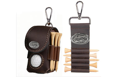 Florida Gators Leather Golf Ball and Tee Holder - Brown or Camo Golf Bag Clip