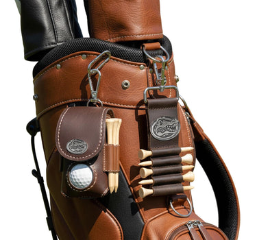 Florida Gators Leather Golf Ball and Tee Holder - Brown or Camo Golf Bag Clip