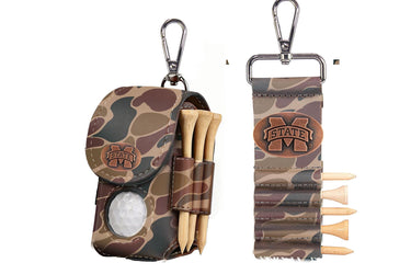 Mississippi State Bulldogs Leather Golf Ball and Tee Holder - Brown or Camo Golf Bag Clip