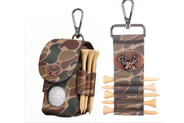Buck Leather Golf Ball and Tee Holder - Brown or Camo Golf Bag Clip