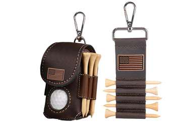 American Flag Leather Golf Ball and Tee Holder - Brown or Camo Golf Bag Clip