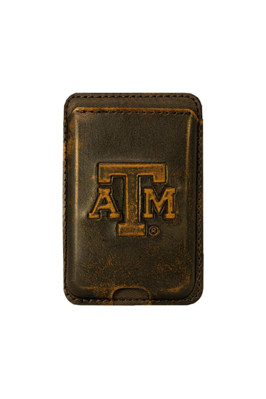 Texas A&M Aggies Magnetic Phone Card Holder – Brown Burnished Leather or Old School Camo