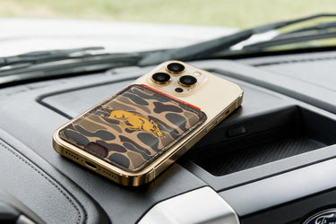 Arkansas Razorbacks Magnetic Phone Card Holder – Brown Burnished Leather or Old School Camo