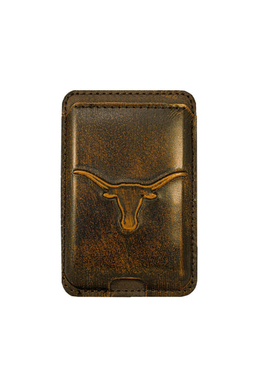 Texas Longhorns Magnetic Phone Card Holder – Brown Burnished Leather or Old School Camo