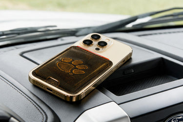 Clemson Tigers Magnetic Phone Card Holder – Brown Burnished Leather or Old School Camo