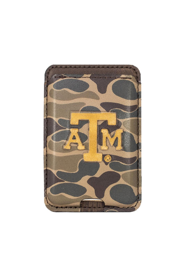 Texas A&M Aggies Magnetic Phone Card Holder – Brown Burnished Leather or Old School Camo
