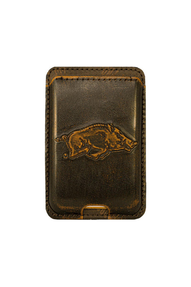 Arkansas Razorbacks Magnetic Phone Card Holder – Brown Burnished Leather or Old School Camo