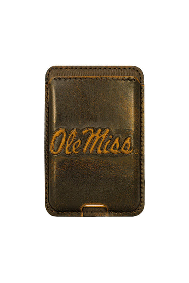Ole Miss Rebels Magnetic Phone Card Holder – Brown Burnished Leather or Old School Camo