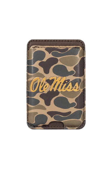 Ole Miss Rebels Magnetic Phone Card Holder – Brown Burnished Leather or Old School Camo