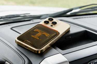 Tennessee Vols Magnetic Phone Card Holder – Brown Burnished Leather or Old School Camo