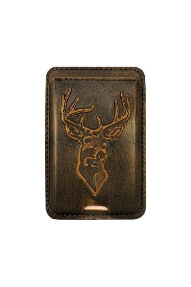 Buck Magnetic Phone Card Holder – Brown Burnished Leather or Old School Camo