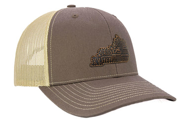 Virginia Map Leather Patch Trucker Hat. Burnished Full Grain Leather. Snapback Trucker Hat. Richardson 112 Cap. VA State Headwear.