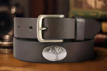 SC Palmetto Men's Brown Leather Concho Belt