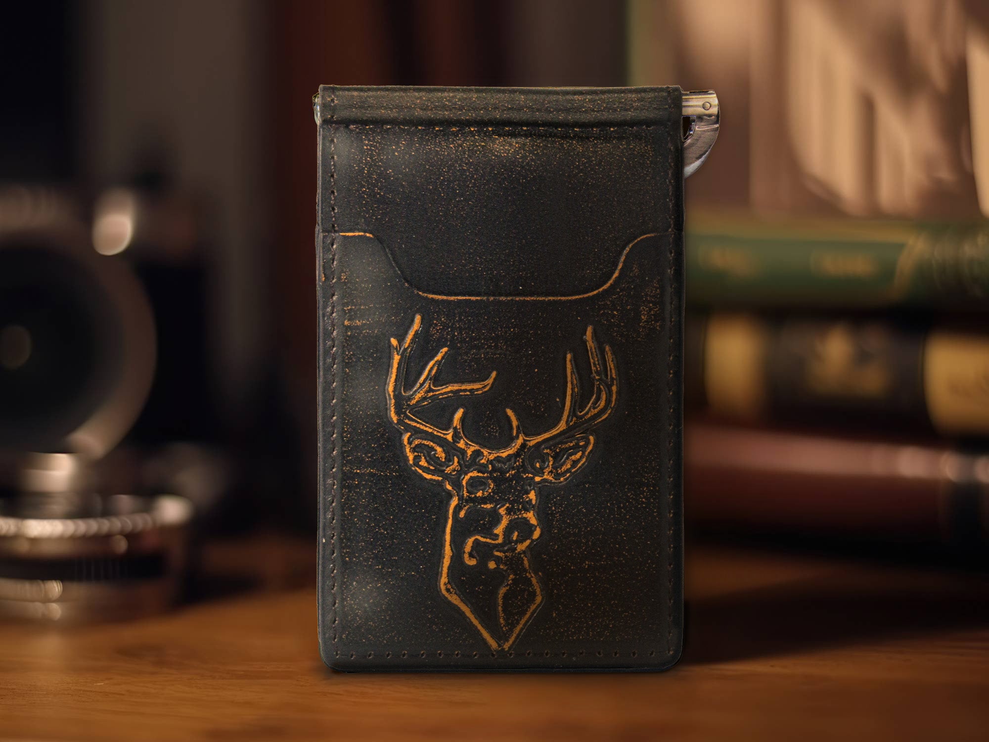 Buck Burnished Leather Front Pocket Clip Wallet