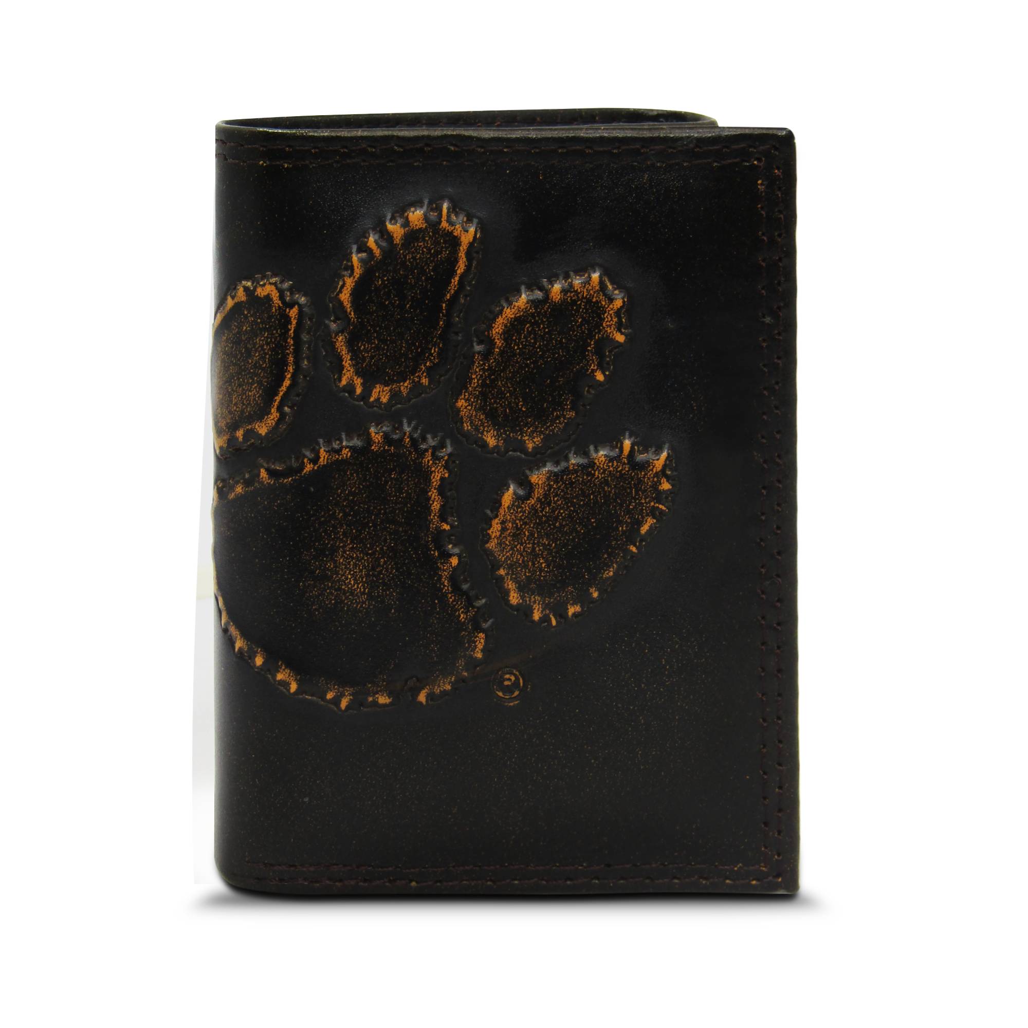 Clemson Tigers Burnished Leather Trifold Wallet