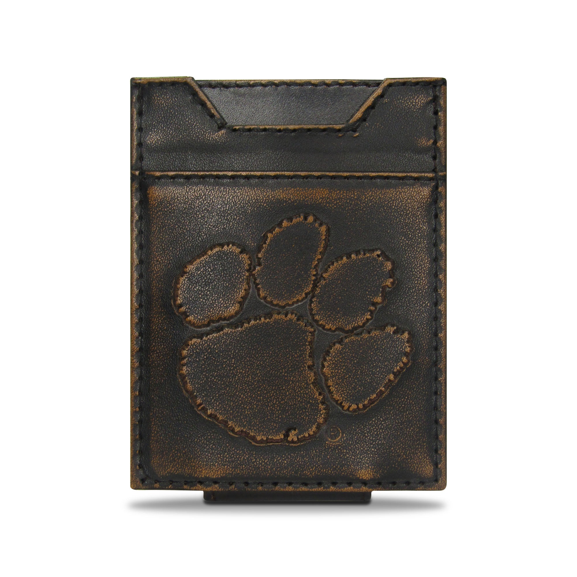 Clemson Tigers Burnished Leather Magnetic Front Pocket Wallet