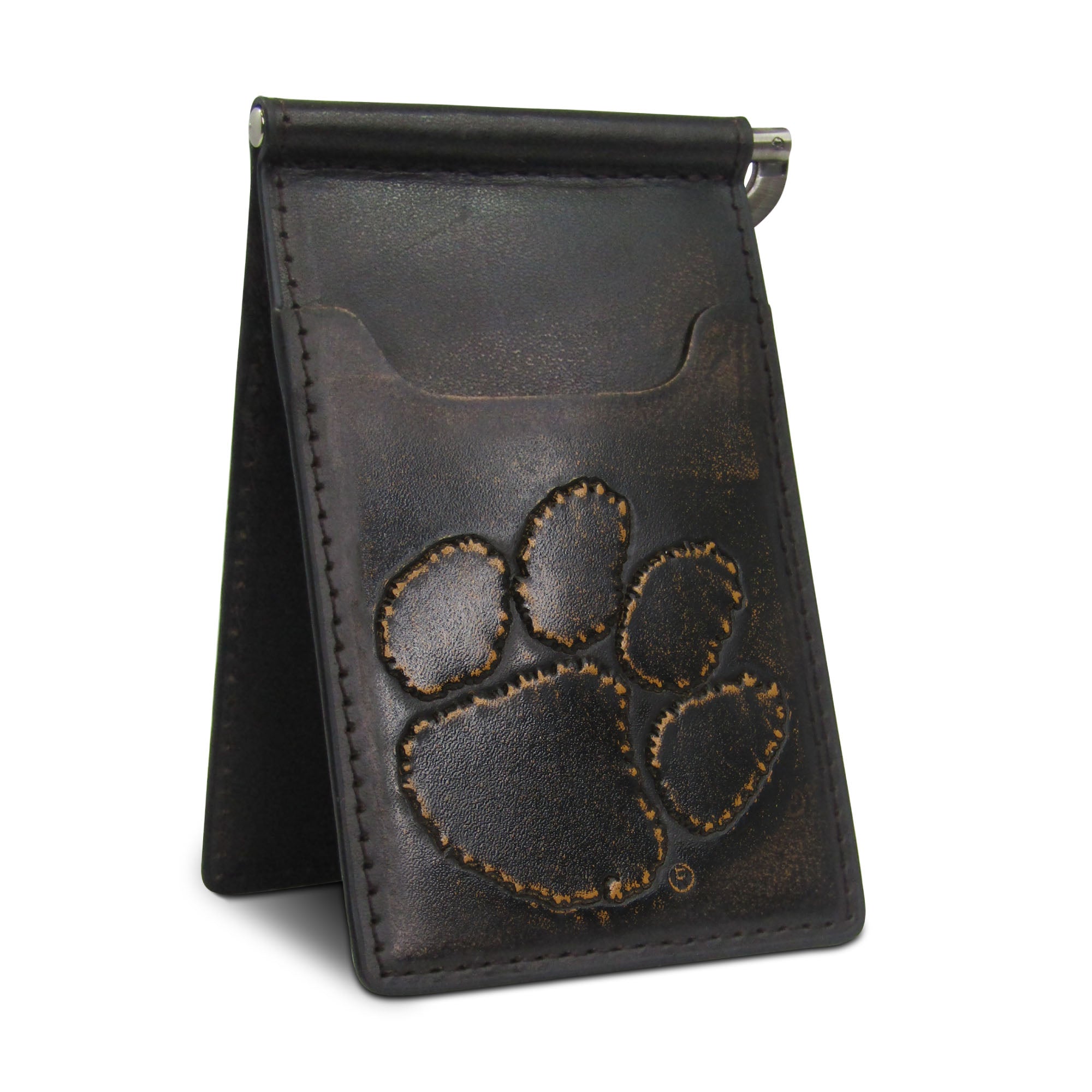 Clemson Tigers Burnished Leather Front Pocket Clip Wallet