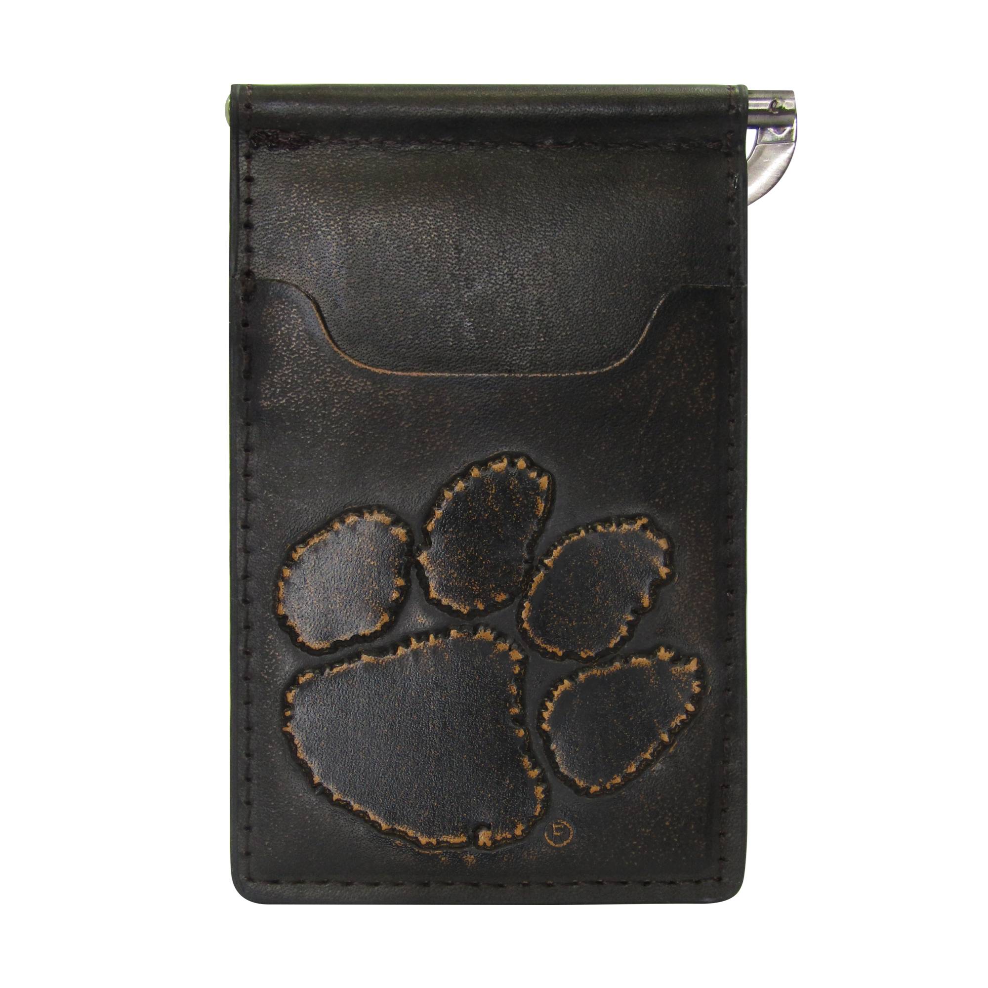 Clemson Tigers Burnished Leather Front Pocket Clip Wallet