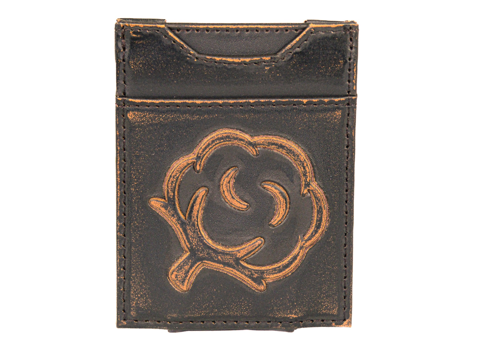 Cotton Boll Burnished Leather Magnetic Front Pocket Wallet