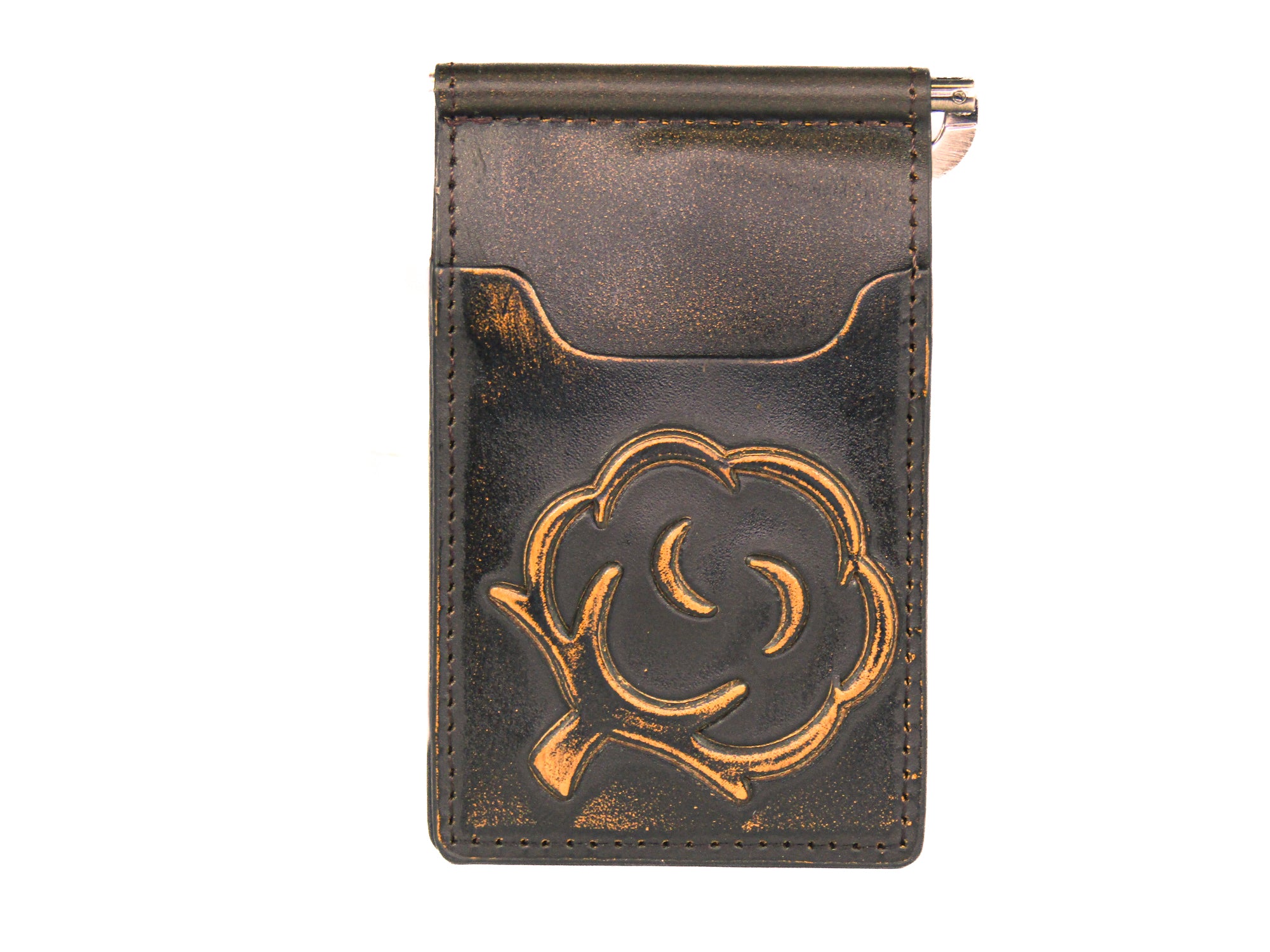 Cotton Boll Burnished Leather Front Pocket Clip Wallet