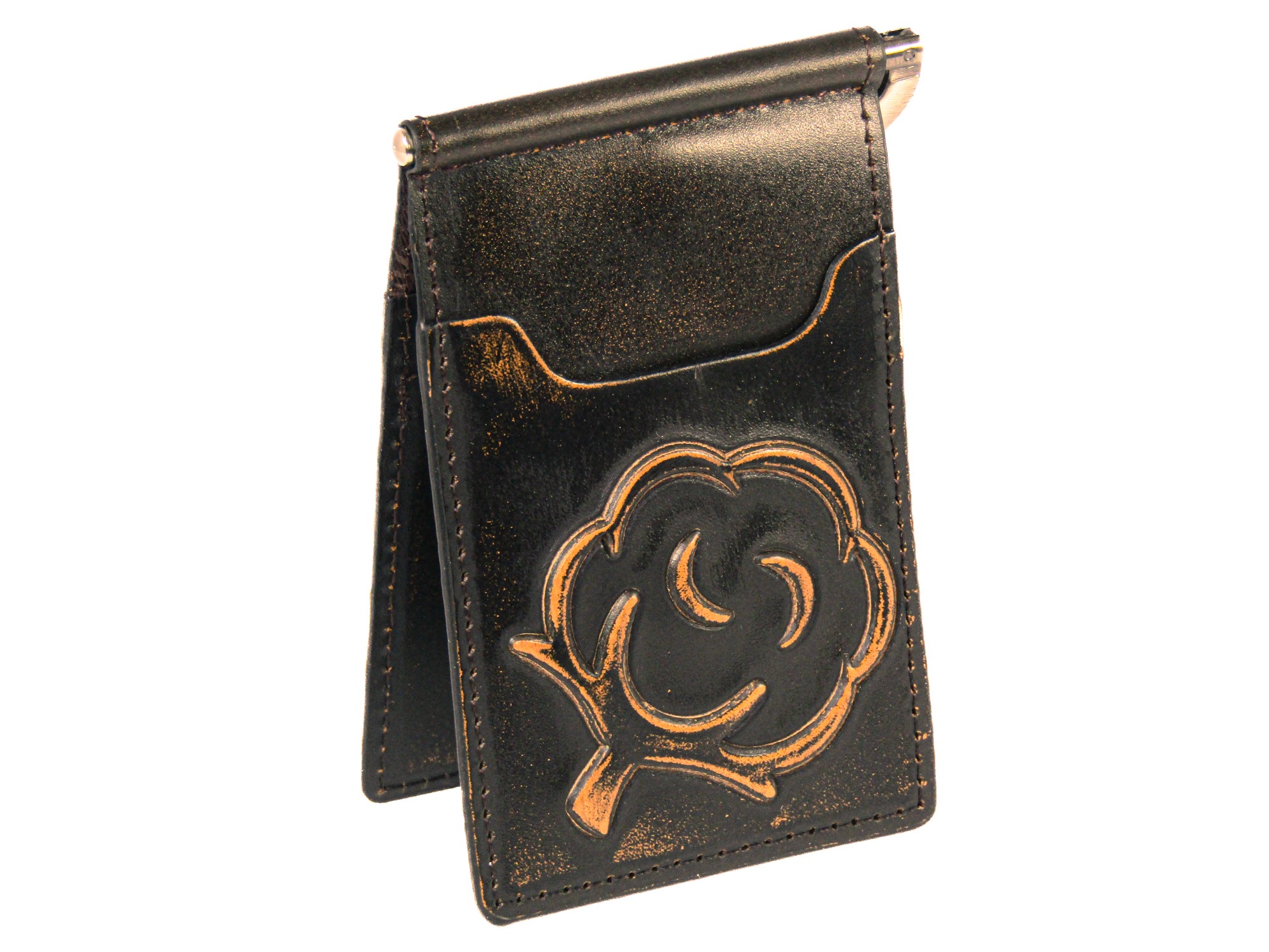 Cotton Boll Burnished Leather Front Pocket Clip Wallet