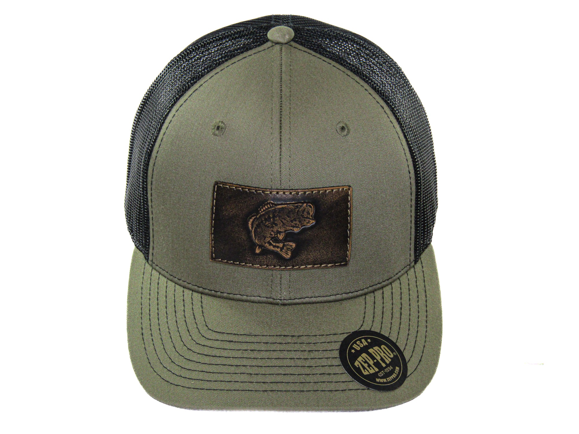 Bass Hand Burnished Full Grain Leather Patch Richardson 112 Snapback Trucker Hat