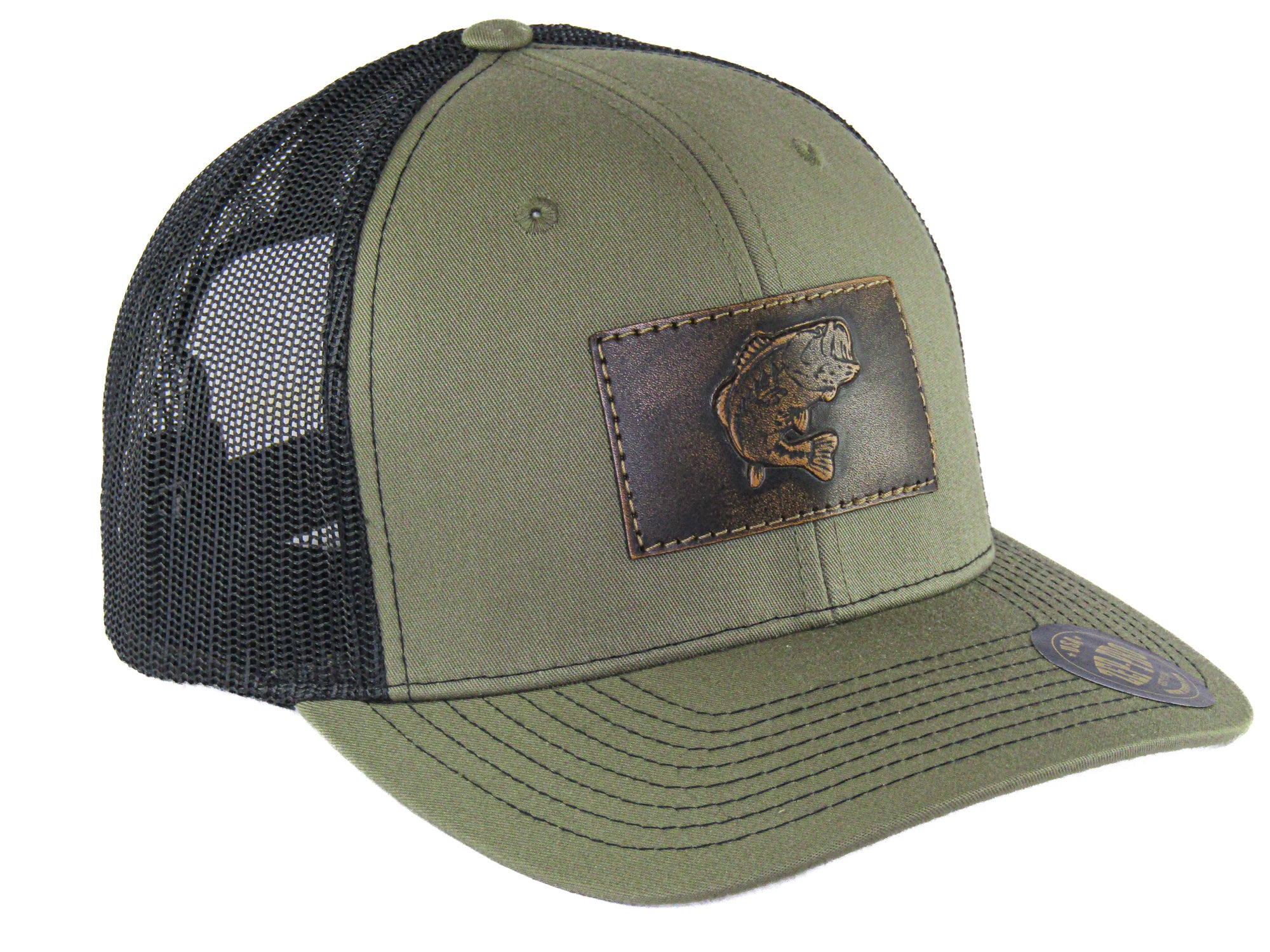 Bass Hand Burnished Full Grain Leather Patch Richardson 112 Snapback Trucker Hat