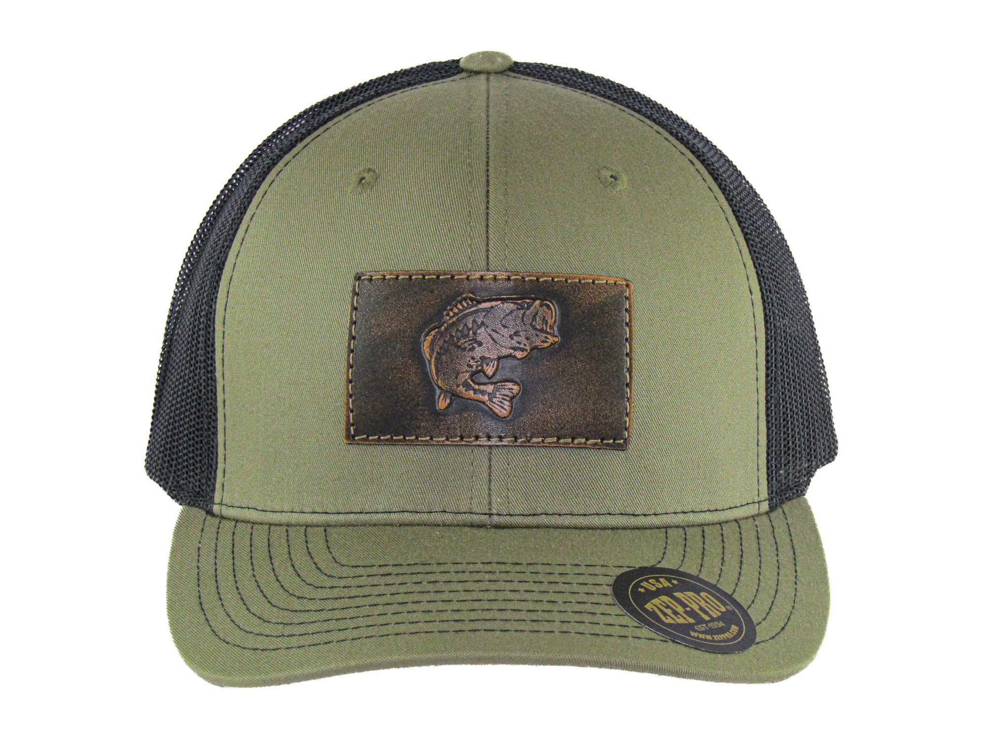 Bass Hand Burnished Full Grain Leather Patch Richardson 112 Snapback Trucker Hat