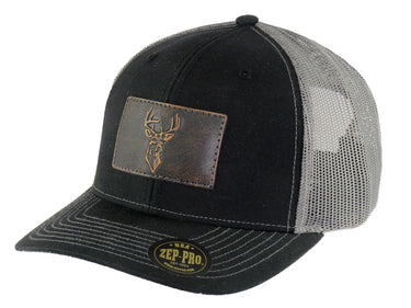 Buck Hand Burnished Full Grain Leather Patch Richardson 112 Snapback Trucker Hat