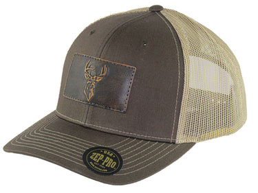 Buck Hand Burnished Full Grain Leather Patch Richardson 112 Snapback Trucker Hat
