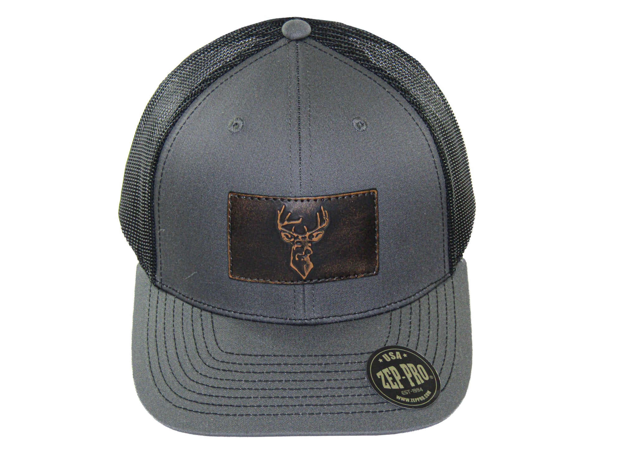 Buck Hand Burnished Full Grain Leather Patch Richardson 112 Snapback Trucker Hat