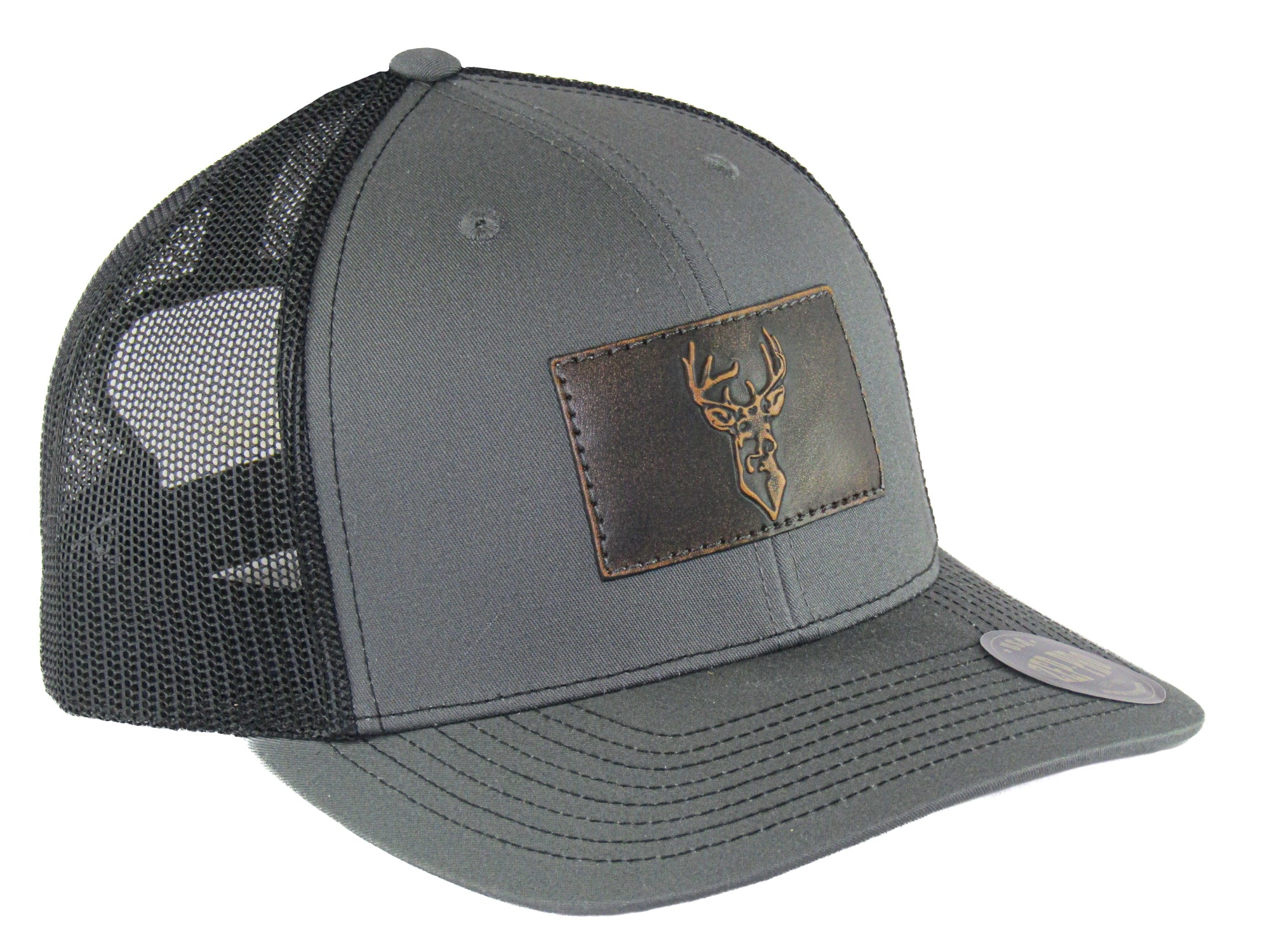 Buck Hand Burnished Full Grain Leather Patch Richardson 112 Snapback Trucker Hat