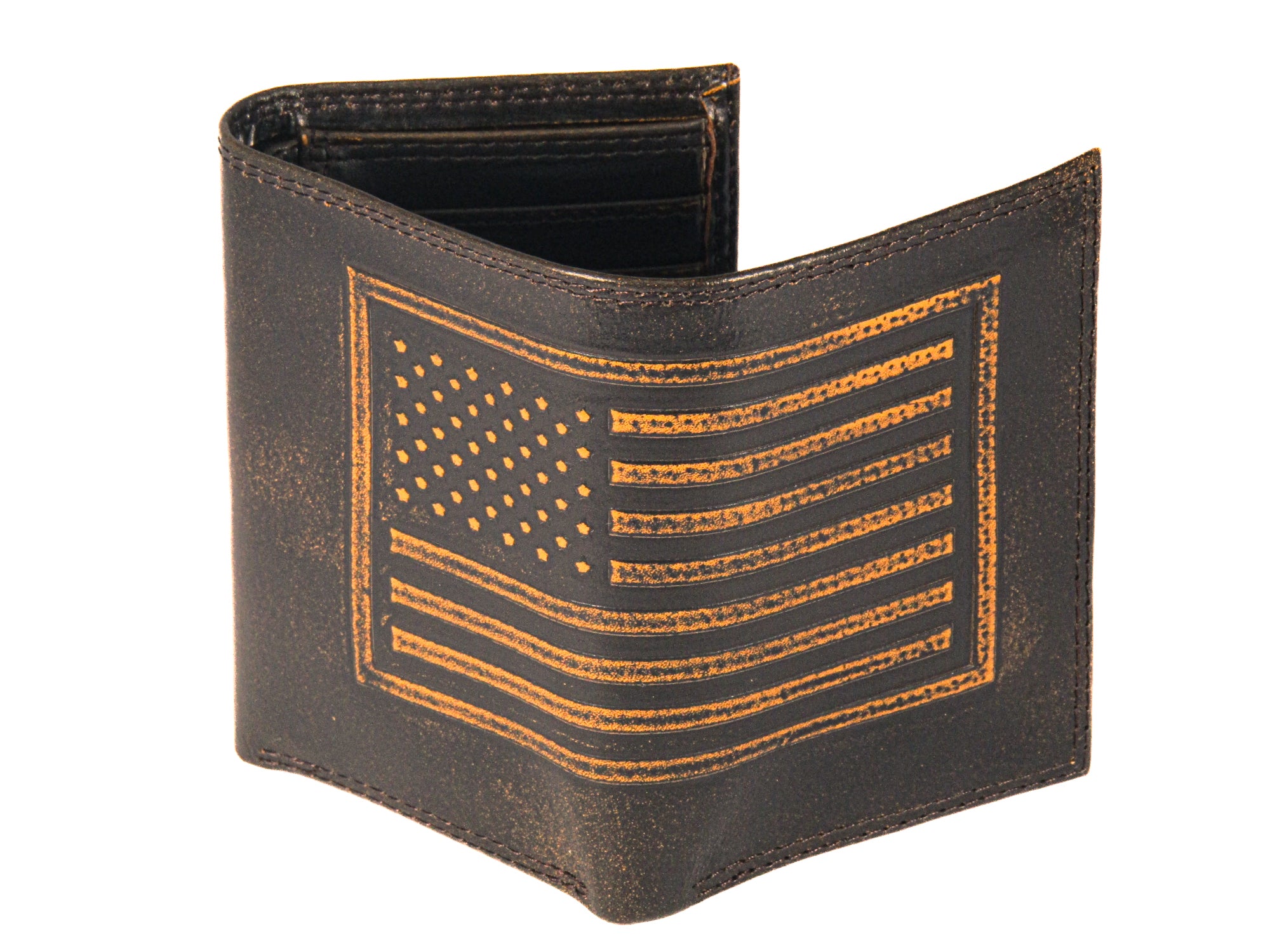 American Flag Burnished Leather Trifold Wallet