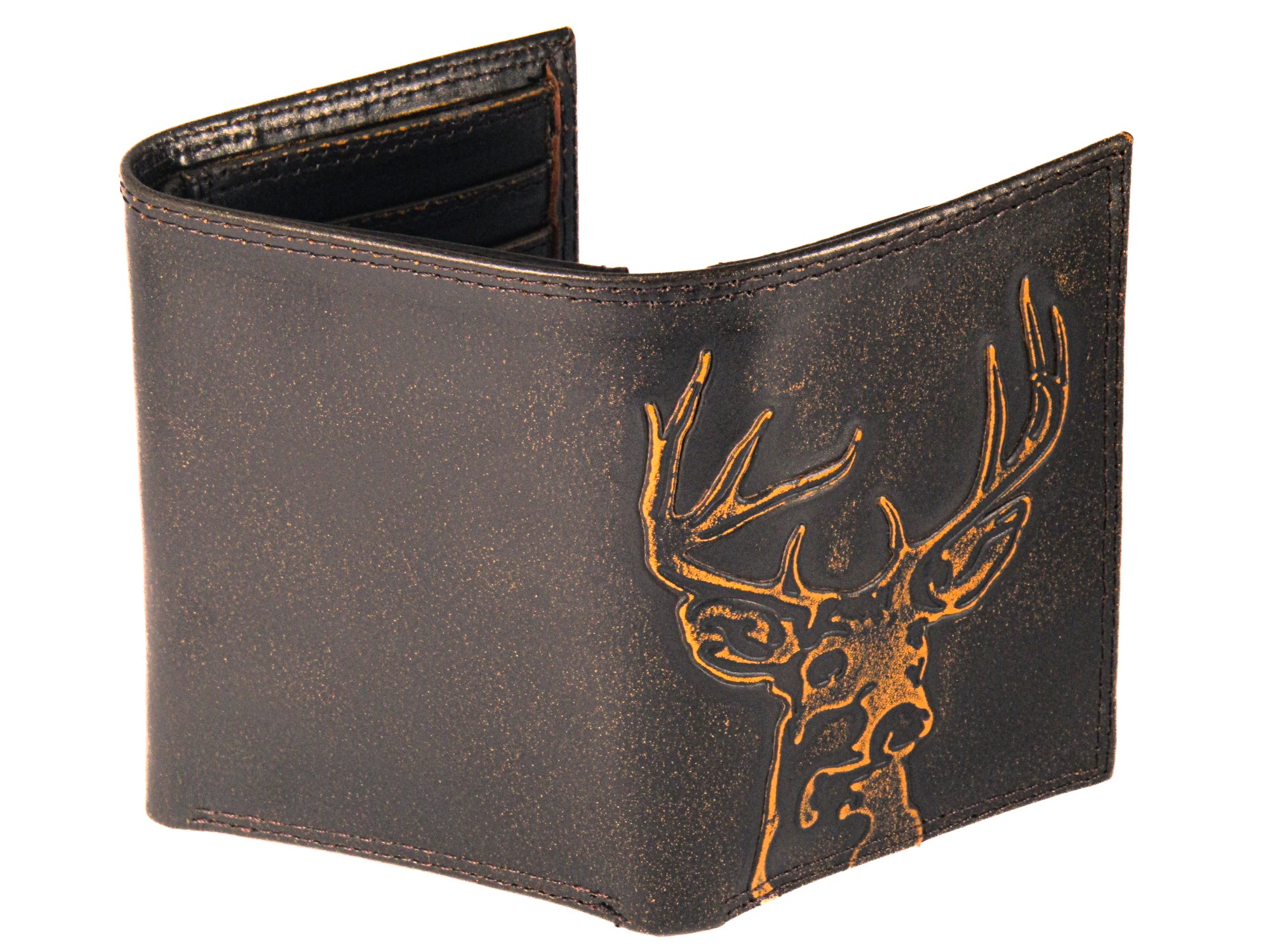 Buck Burnished Leather Trifold Wallet