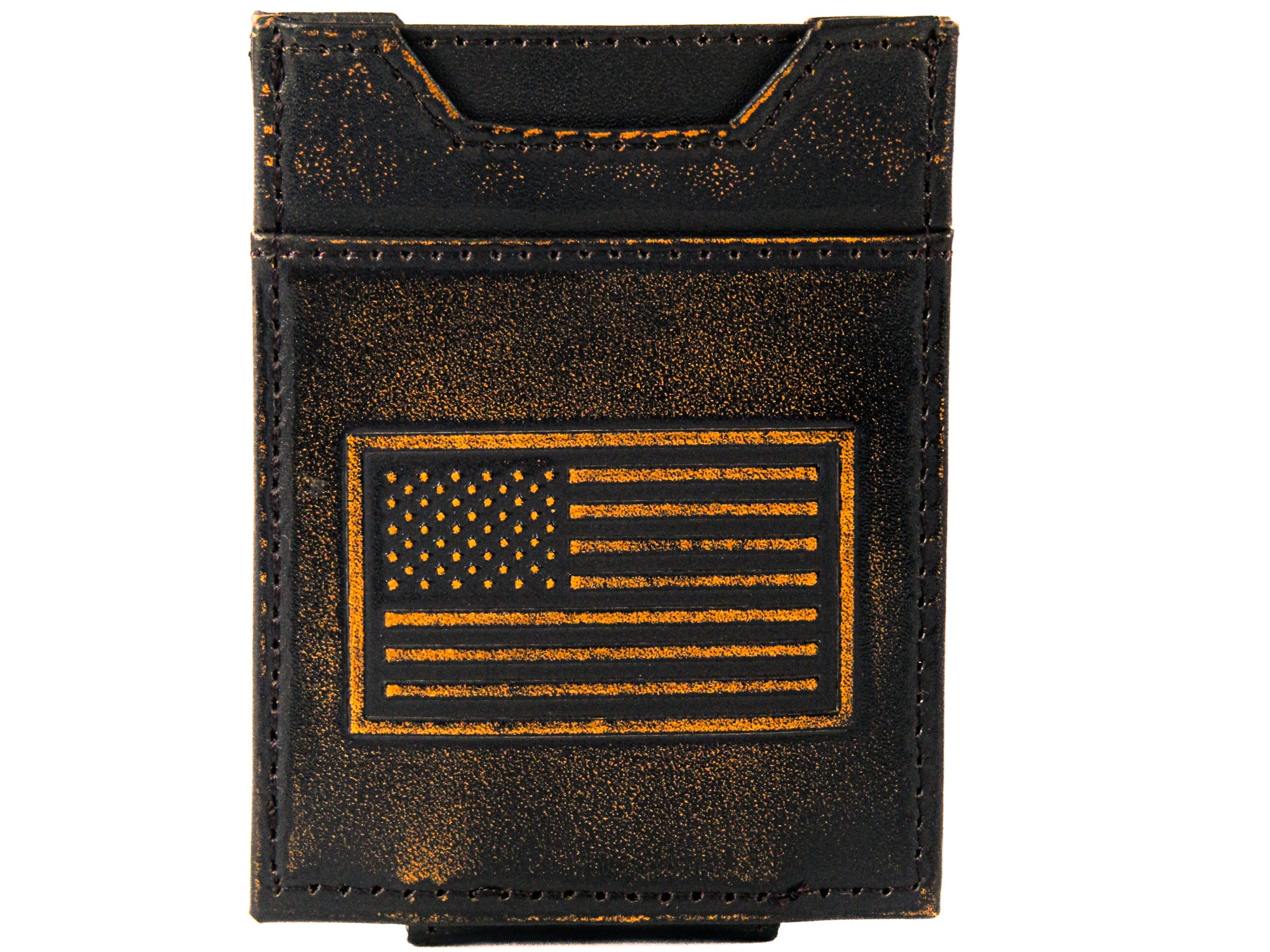 American Flag Burnished Leather Magnetic Front Pocket Wallet