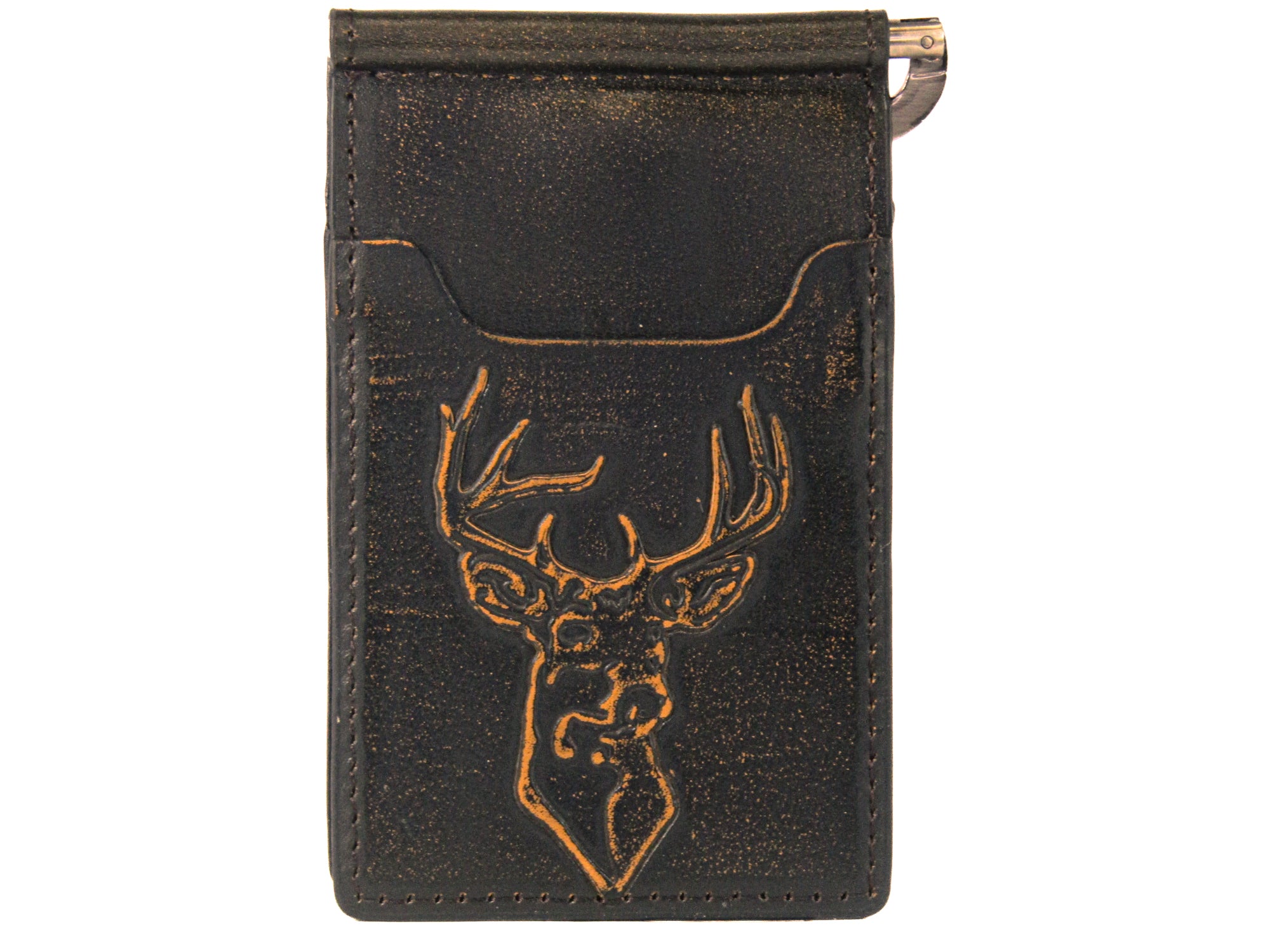 Buck Burnished Leather Front Pocket Clip Wallet