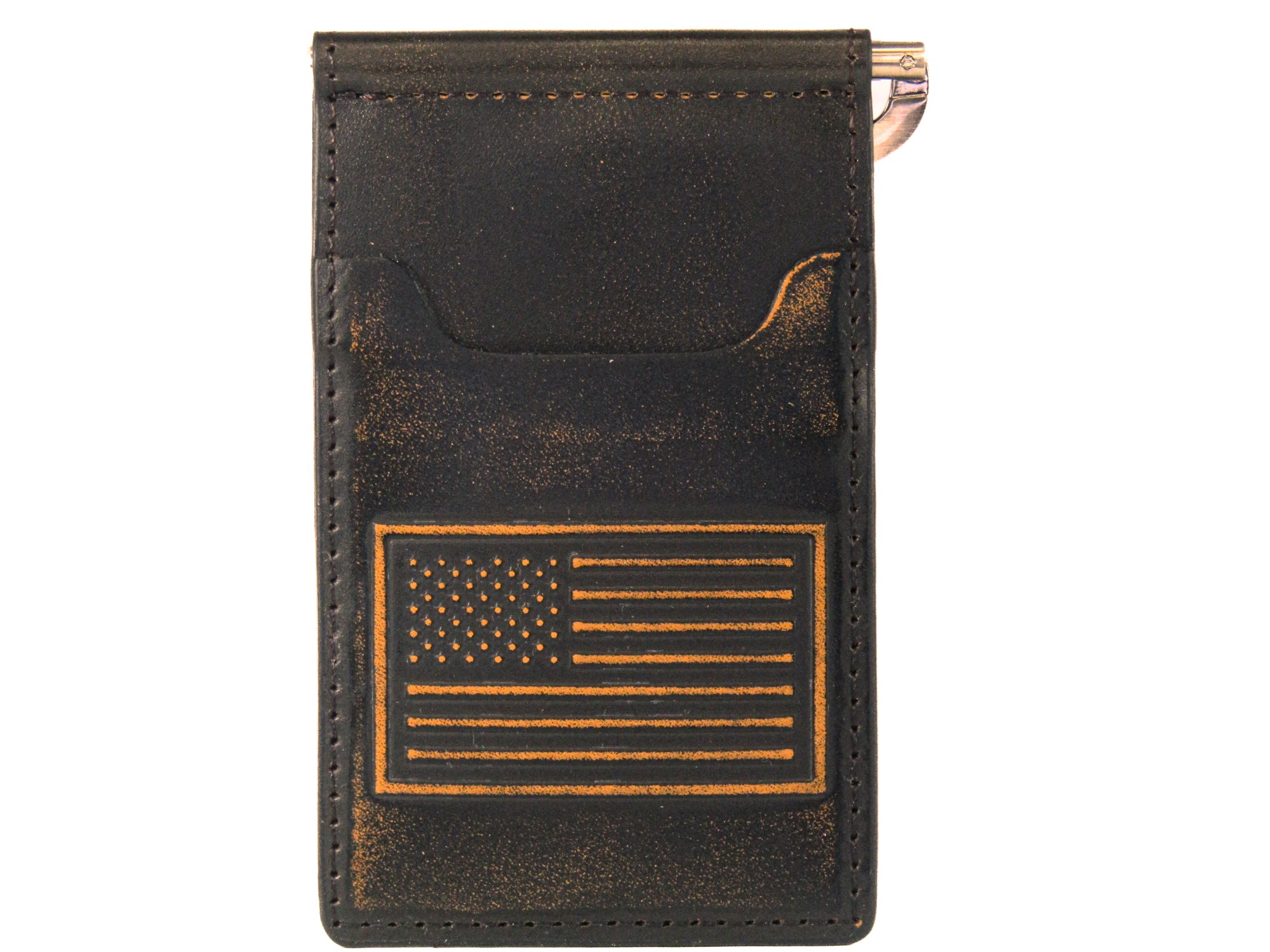 American Flag Burnished Leather Front Pocket Clip Wallet