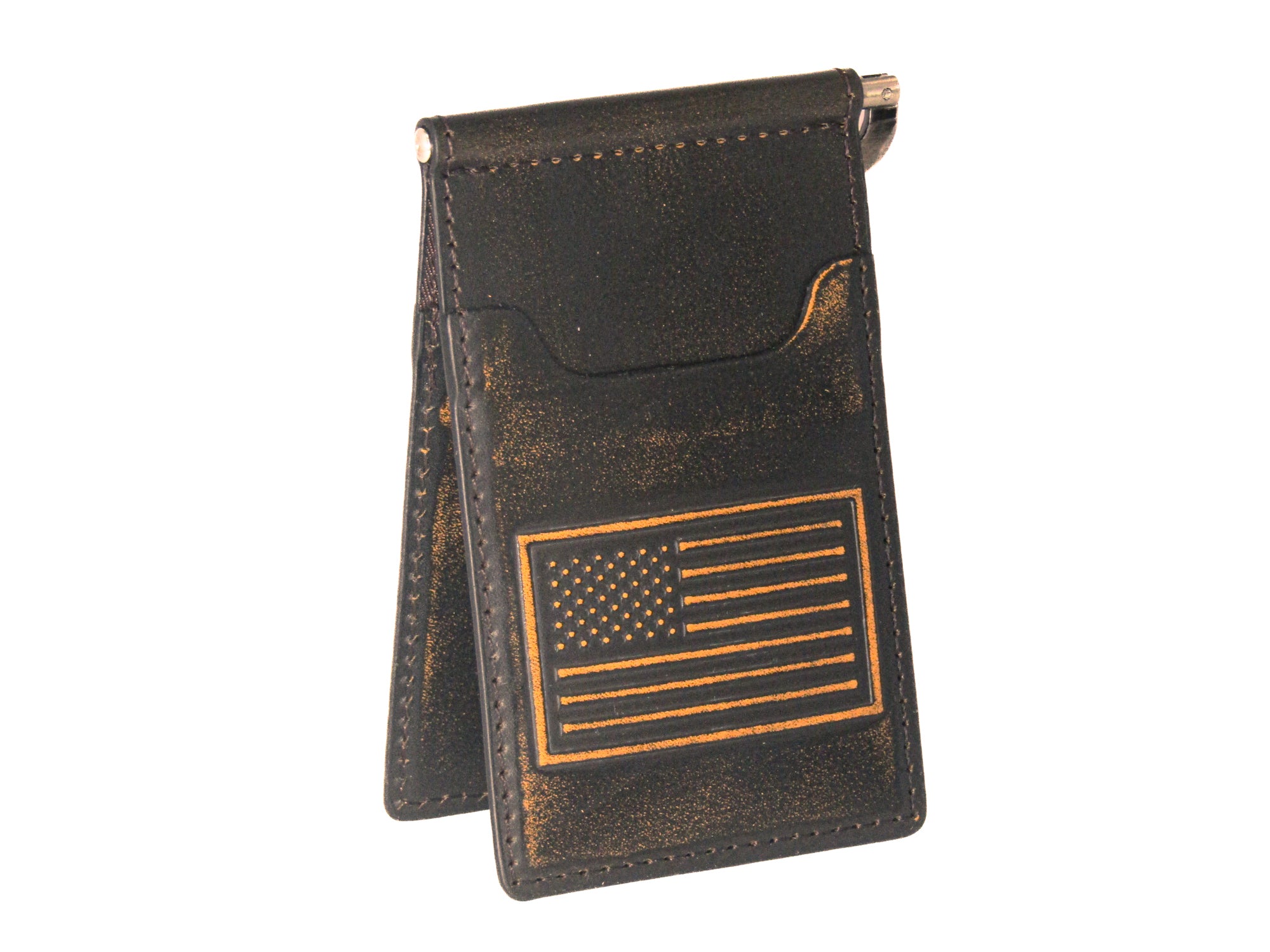 American Flag Burnished Leather Front Pocket Clip Wallet